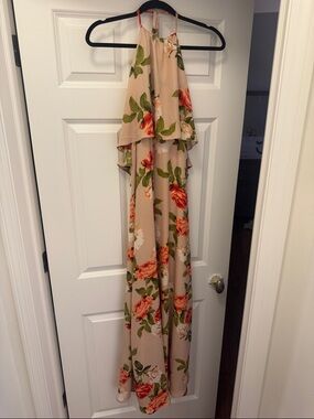 Show Me Your MuMu Light Pink Floral Halter Maxi Dress with Roses
